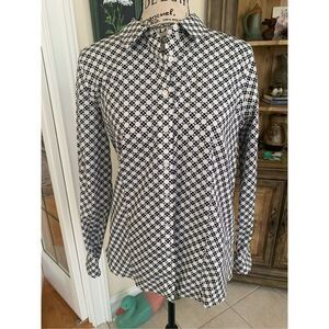 TALBOTS Women's Black & White Fitted NON IRON Button Down Shirt